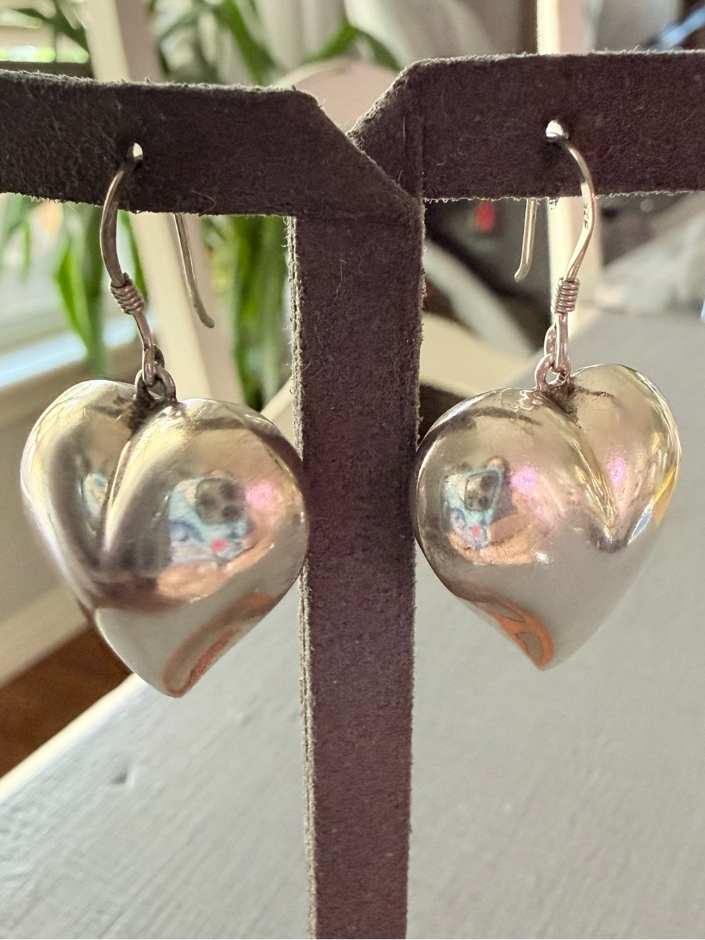 925 Sterling Silver Puffy Heart Drop Earrings